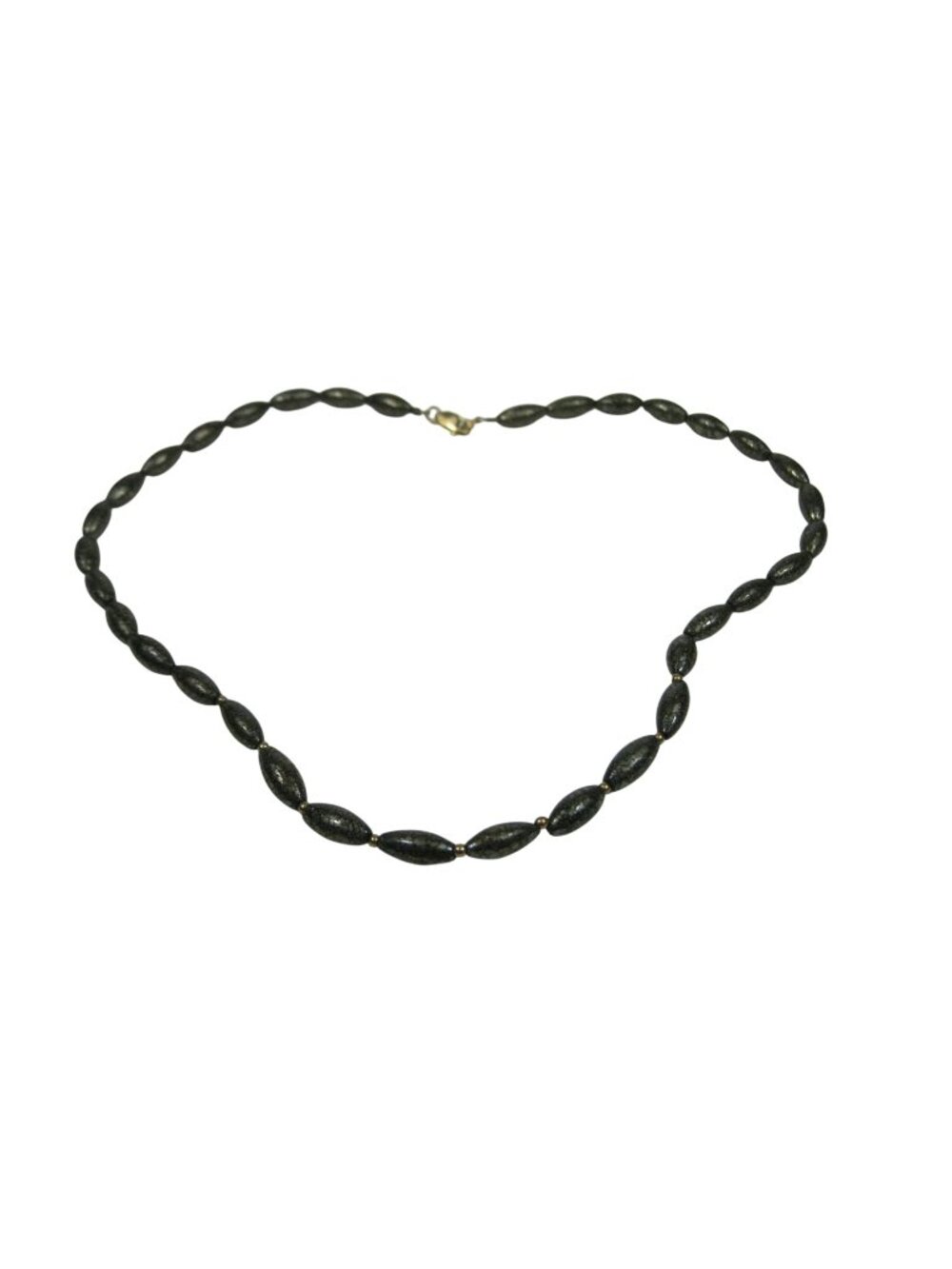 Clasp 14K Gold Filed Platted Oval Gray Marcasite Bead Necklace Crackle 17 in